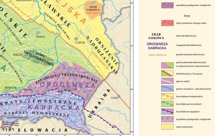 Polska 1:850 000. Geologia Polski - tektonika i stratygrafia. Mapa ścienna wydawnictwa Meridian. Mapa 1 - fragment