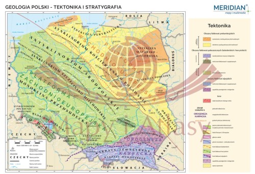 Polska 1:850 000. Geologia Polski - tektonika i stratygrafia. Mapa ścienna wydawnictwa Meridian. Mapa 1