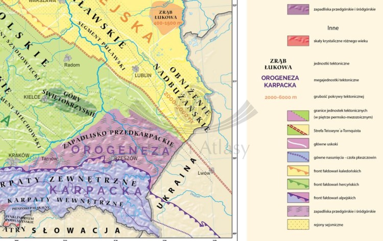 Polska 1:700 000. Geologia Polski - tektonika i stratygrafia. Mapa ścienna wydawnictwa Meridian. Mapa 1 - fragment