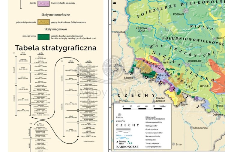 Polska 1:700 000. Geologia Polski - tektonika i stratygrafia. Mapa ścienna wydawnictwa Meridian. Mapa 2 - fragment