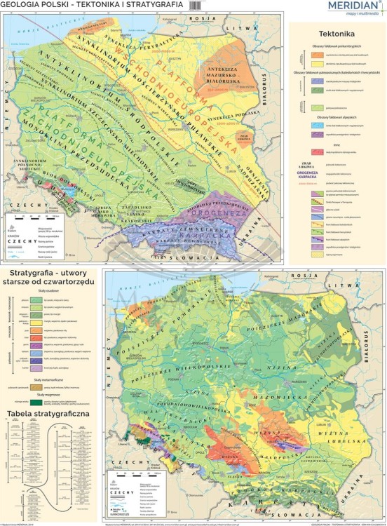 Polska 1:700 000. Geologia Polski - tektonika i stratygrafia. Mapa ścienna wydawnictwa Meridian