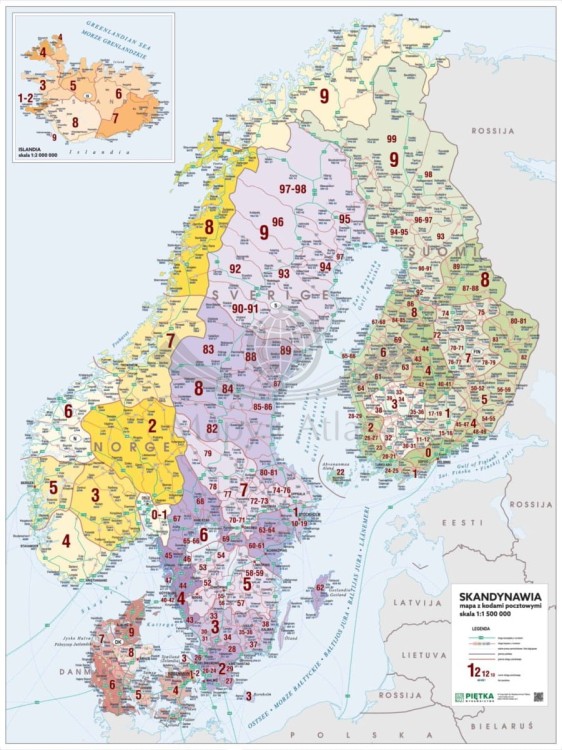 Skandynawia 1:1 500 000. Mapa ścienna kodowo-drogowa