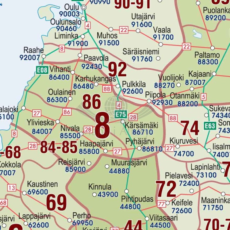 Skandynawia 1:1 500 000. Mapa ścienna kodowo-drogowa. Fragment 1