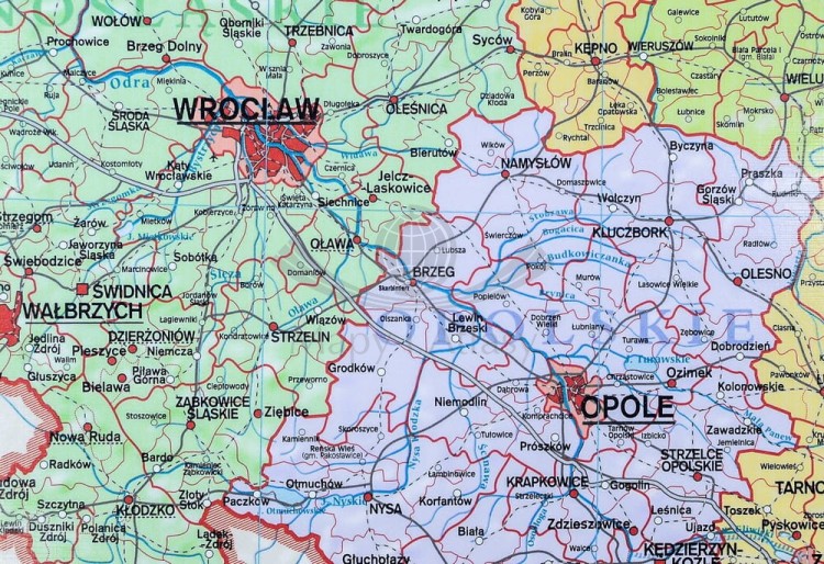 Polska 1:550 000. Mapa ścienna administracyjna wydawnictwa Meridian. Fragment 4