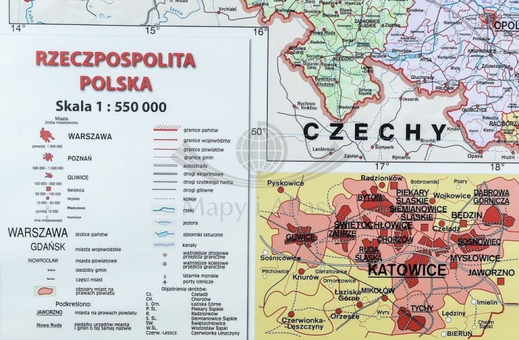 Polska 1:550 000. Mapa ścienna administracyjna wydawnictwa Meridian. Legenda