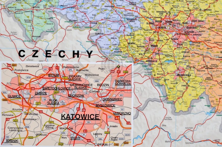 Polska 1:500 000. Mapa ścienna administracyjno-drogowa wydawnictwa Meridian. Fragment 6