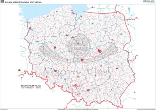 Polska 1:550 000. Mapa ścienna konturowa (administracyjna) wydawnictwa Meridian