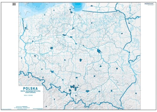 Polska 1:500 000. Mapa ścienna konturowa hipsometryczna (ćwiczeniowa) wydawnictwa Meridian