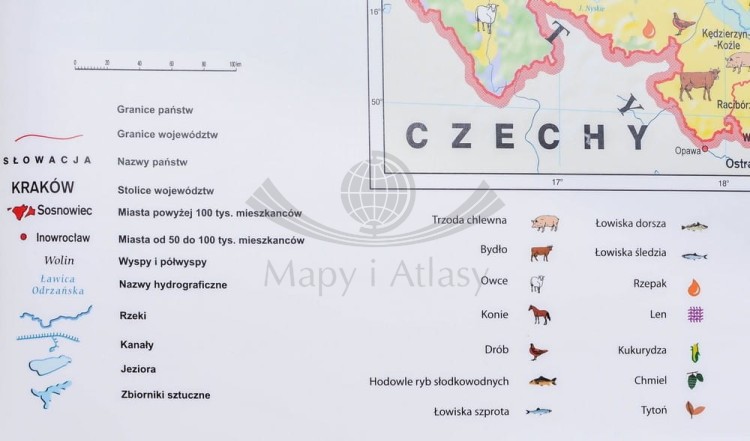 Polska 1:650 000. Rolnictwo w Polsce. Uprawy i struktura użytkowania ziemi. Mapa ścienna wydawnictwa Meridian. Legenda