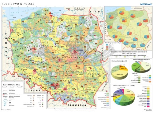 Polska 1:550 000. Rolnictwo w Polsce. Uprawy i struktura użytkowania ziemi. Mapa ścienna wydawnictwa Meridian