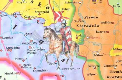 Rozbicie dzielnicowe Polski. Mapa ścienna wydawnictwa Meridian. Fragment 1