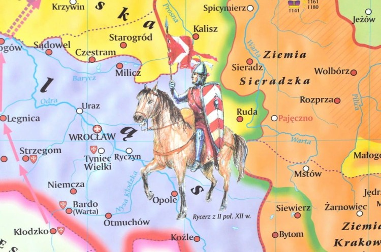 Rozbicie dzielnicowe Polski. Mapa ścienna wydawnictwa Meridian. Fragment 1