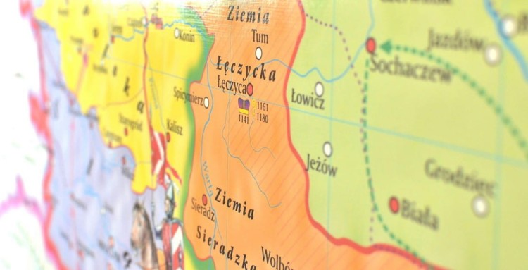 Rozbicie dzielnicowe Polski. Mapa ścienna wydawnictwa Meridian. Fragment 3