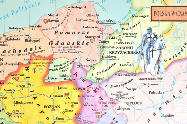 Rozbicie dzielnicowe Polski. Mapa ścienna wydawnictwa Meridian. Fragment 4