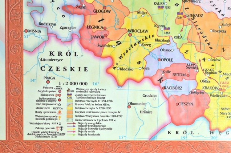 Rozbicie dzielnicowe Polski. Mapa ścienna wydawnictwa Meridian. Fragment 7