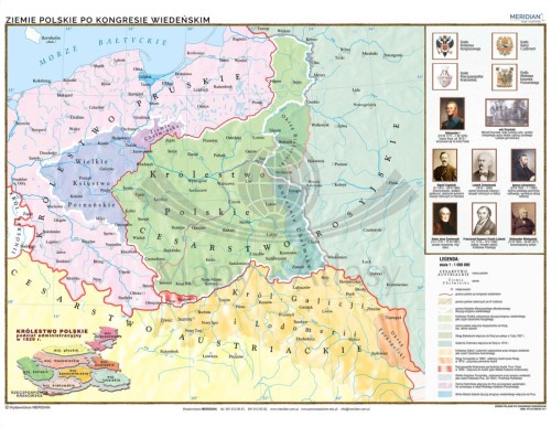 Ziemie polskie po kongresie wiedeńskim. Mapa ścienna wydawnictwa Meridian