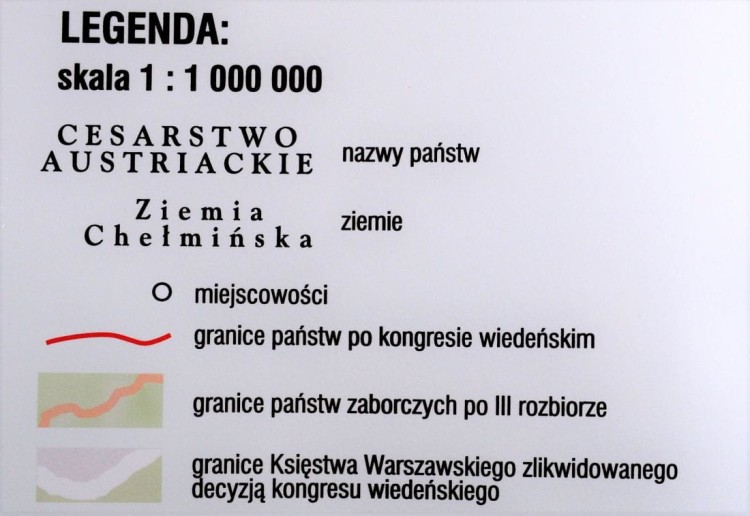 Ziemie polskie po kongresie wiedeńskim. Mapa ścienna wydawnictwa Meridian. Legenda