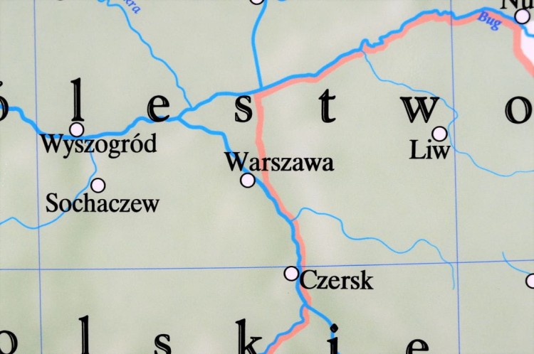 Ziemie polskie po kongresie wiedeńskim. Mapa ścienna wydawnictwa Meridian. Fragment 3