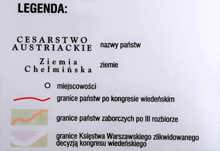 Ziemie polskie po kongresie wiedeńskim. Mapa ścienna wydawnictwa Meridian. Legenda