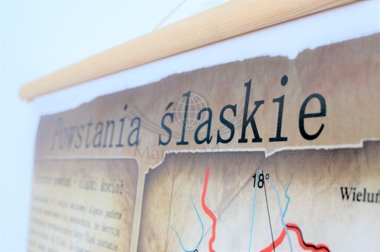 Powstania śląskie. Mapa ścienna 120 x 160 cm. Drewniane półwałki