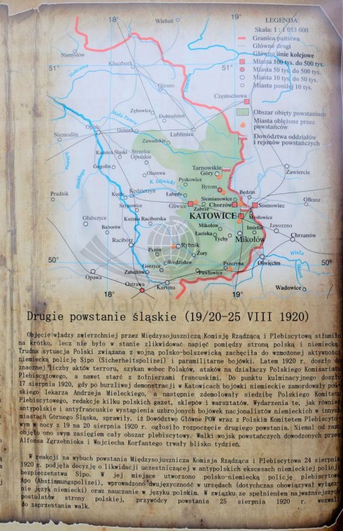 Powstania śląskie. Mapa ścienna 120 x 160 cm. Drewniane półwałki