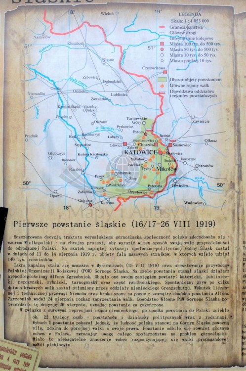 Powstania śląskie. Mapa ścienna 120 x 160 cm. Drewniane półwałki