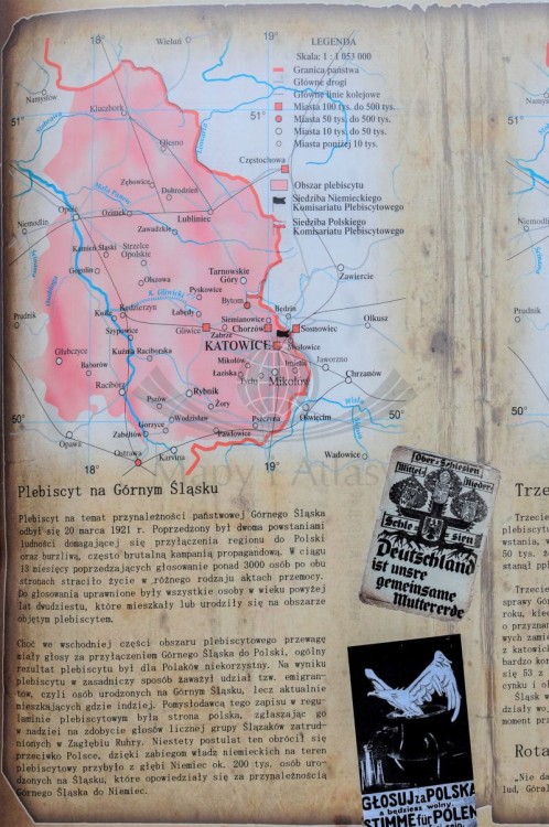 Powstania śląskie. Mapa ścienna 150 x 200 cm. Drewniane półwałki