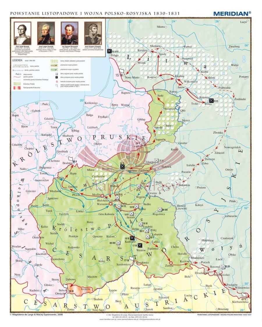 Powstanie listopadowe 1830-1831. Mapa ścienna. Drewniane półwałki