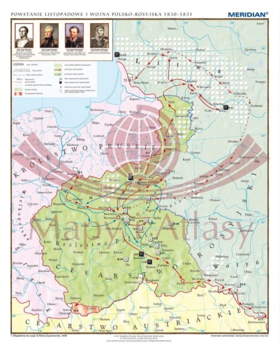 Powstanie listopadowe 1830-1831. Mapa ścienna wydawnictwa Meridian