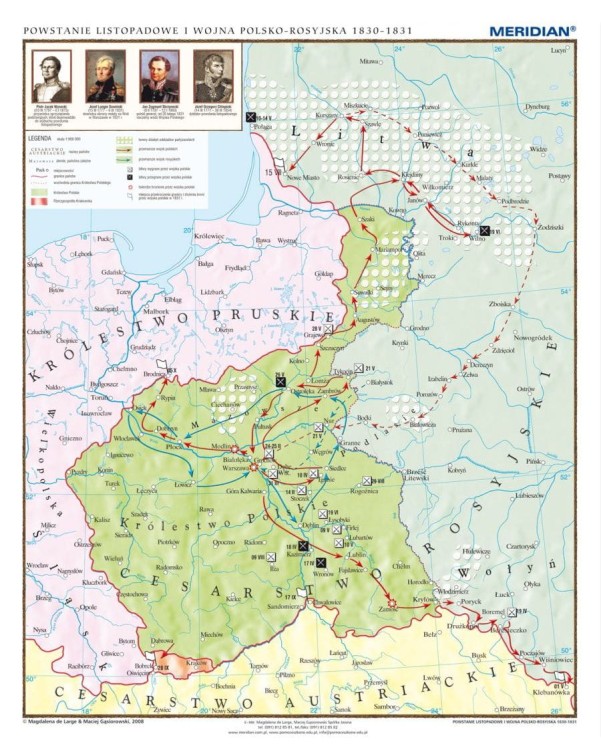 Powstanie listopadowe 1830-1831. Mapa ścienna wydawnictwa Meridian