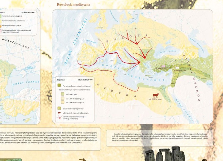 Rewolucja neolityczna - początki cywilizacji. Mapa ścienna wydawnictwa Meridian. Fragment 1