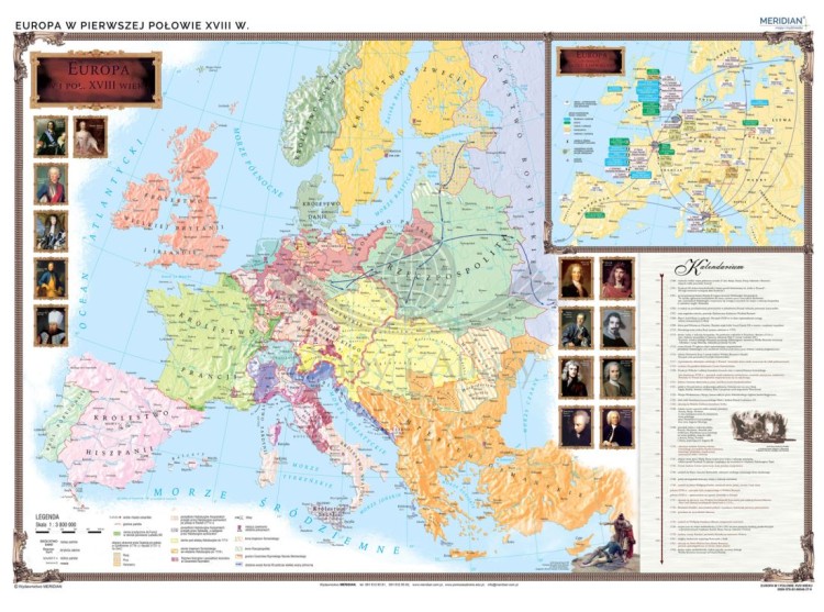 Rzeczpospolita Polska w XVII i XVIII w. / Europa do połowy XVIII w. Dwustronna mapa ścienna wydawnictwa Meridian. Strona 2