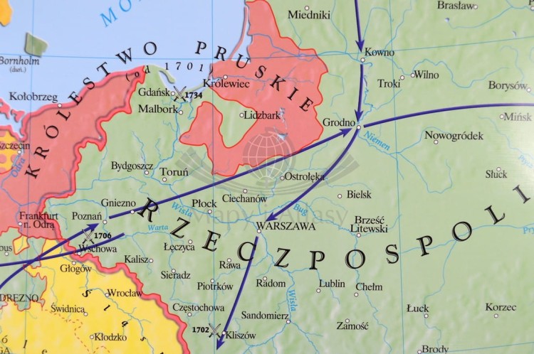Rzeczpospolita Polska w XVII i XVIII w. / Europa do połowy XVIII w. Dwustronna mapa ścienna wydawnictwa Meridian. Strona 2 - fragment 3