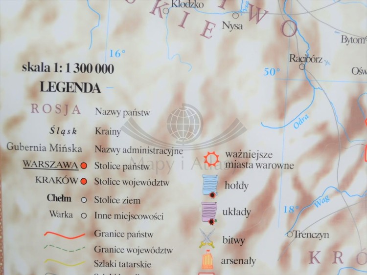 Rzeczpospolita Polska po Unii Lubelskiej / Europa XVI w. Dwustronna mapa ścienna wydawnictwa Meridian. Strona 1 - fragment 6