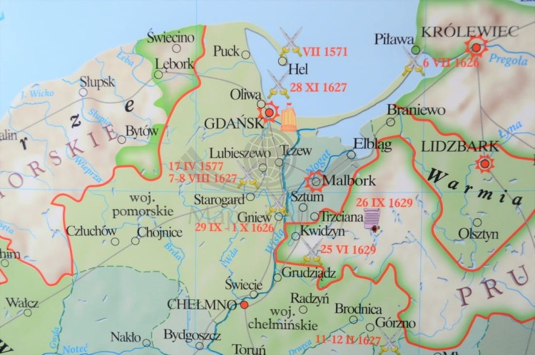 Rzeczpospolita Polska po Unii Lubelskiej / Europa XVI w. Dwustronna mapa ścienna wydawnictwa Meridian. Strona 1 - fragment 1