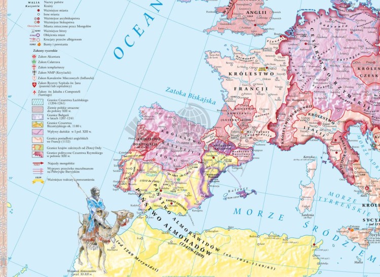 Europa XII-XIII w. i Imperium mongolskie w XIII w. Mapa ścienna wydawnictwa Meridian. Fragment 2