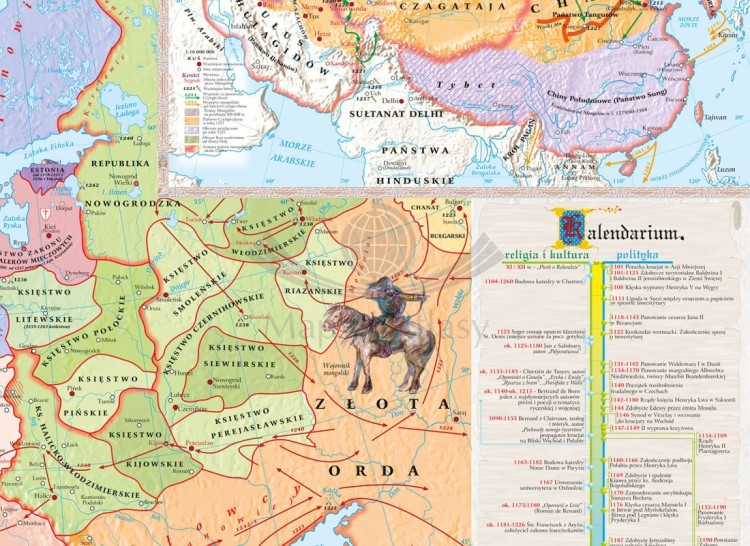 Europa XII-XIII w. i Imperium mongolskie w XIII w. Mapa ścienna wydawnictwa Meridian. Fragment 1