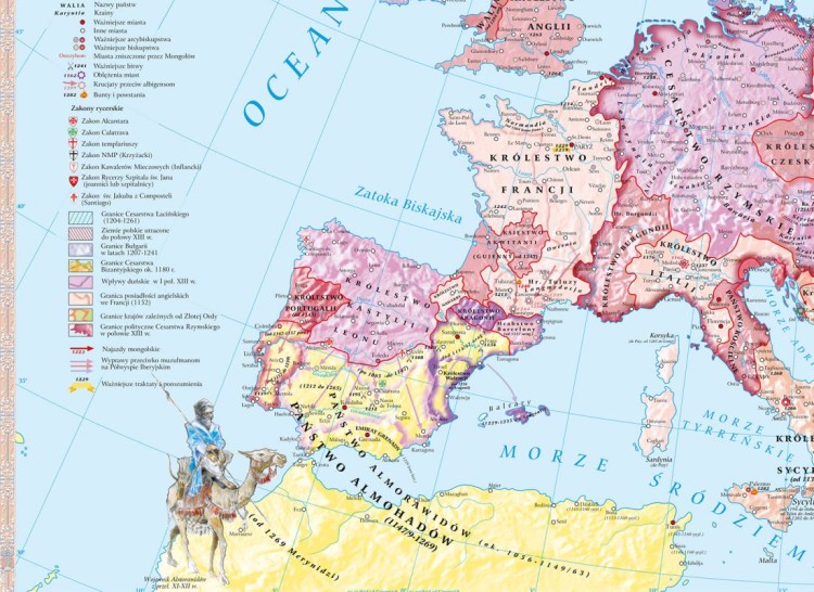Europa XII-XIII w. i Imperium mongolskie w XIII w. Mapa ścienna wydawnictwa Meridian. Fragment 2