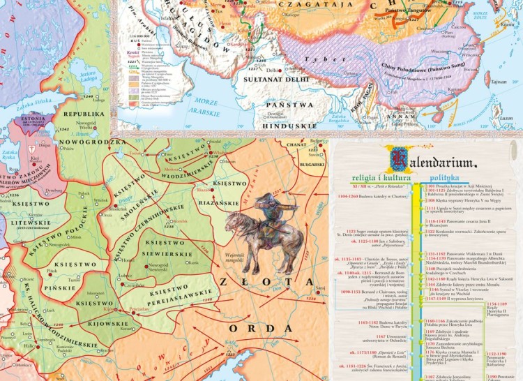 Europa XII-XIII w. i Imperium mongolskie w XIII w. Mapa ścienna wydawnictwa Meridian. Fragment 1