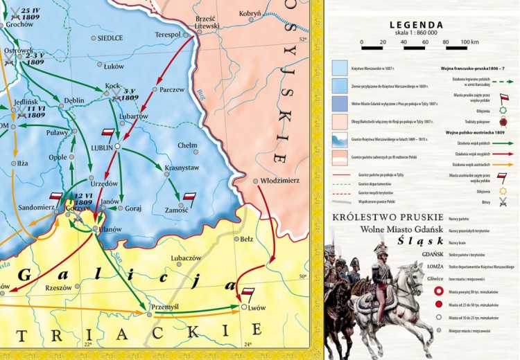 Księstwo Warszawskie w latach 1807-1815. Mapa ścienna wydawnictwa Meridian. Fragment 2