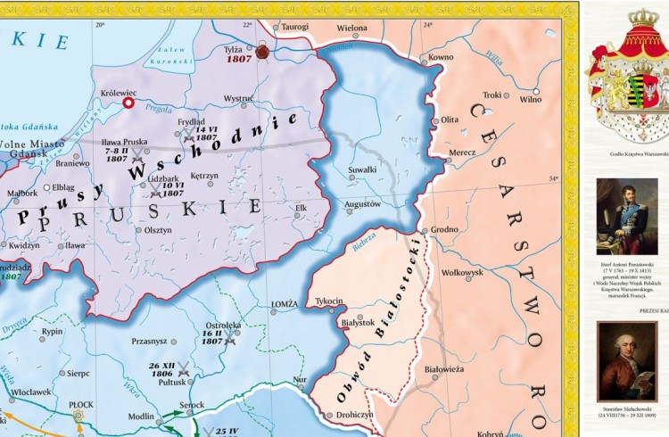Księstwo Warszawskie w latach 1807-1815. Mapa ścienna wydawnictwa Meridian. Fragment 1