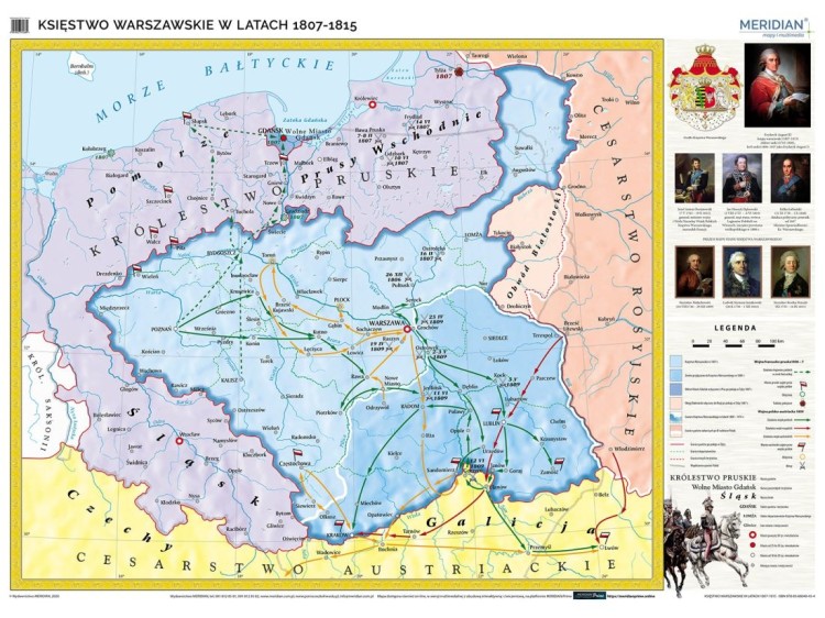 Księstwo Warszawskie w latach 1807-1815. Mapa ścienna wydawnictwa Meridian