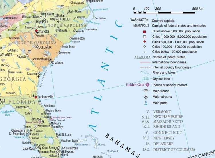 Stany Zjednoczone / USA 1:1 400 000. Mapa ścienna polityczna w języku angielskim wydawnictwa Meridian. Fragment 3