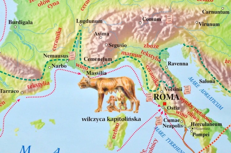Starożytny Rzym - państwo i kultura. Dwustronna mapa ścienna wydawnictwa Meridian. Strona 2 - fragment 1