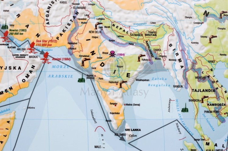 Świat 1: 26 000 000. Degradacja środowiska na świecie. Mapa ścienna wydawnictwa Meridian. Fragment 3