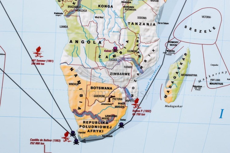 Świat 1: 22 000 000. Degradacja środowiska na świecie. Mapa ścienna wydawnictwa Meridian. Fragment 1