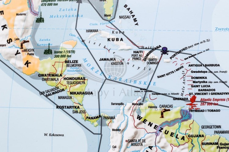 Świat 1: 22 000 000. Degradacja środowiska na świecie. Mapa ścienna wydawnictwa Meridian. Fragment 2