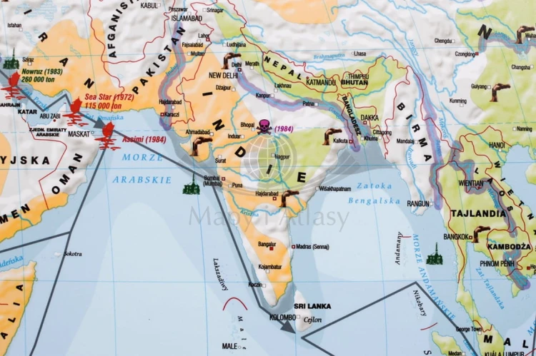 Świat 1: 22 000 000. Degradacja środowiska na świecie. Mapa ścienna wydawnictwa Meridian. Fragment 3