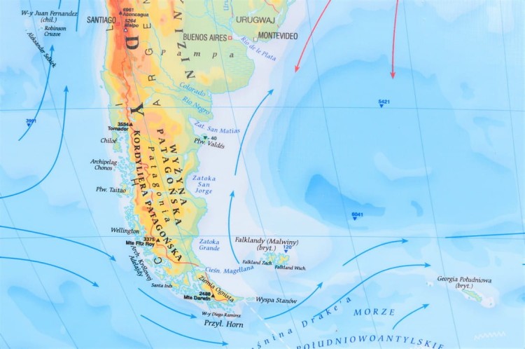 Świat 1:33 000 000. Mapa ścienna fizyczna z elementami ekologii wydawnictwa Meridian. Fragment 3