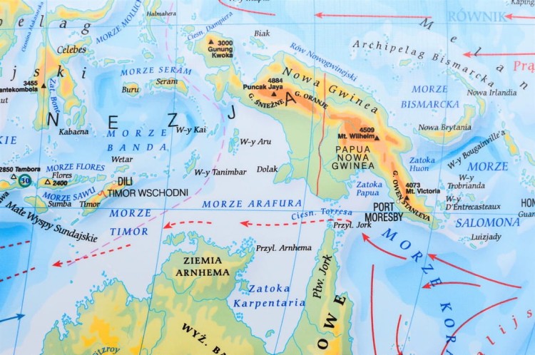 Świat 1:33 000 000. Mapa ścienna fizyczna z elementami ekologii wydawnictwa Meridian. Fragment 4